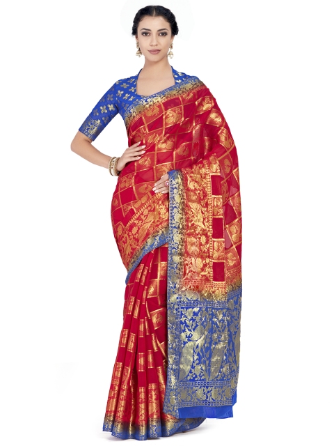 

MIMOSA Red Poly Chiffon Woven Design Kanjeevaram Saree