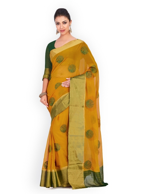 

MIMOSA Mustard Yellow Poly Chiffon Embroidered Banarasi Saree