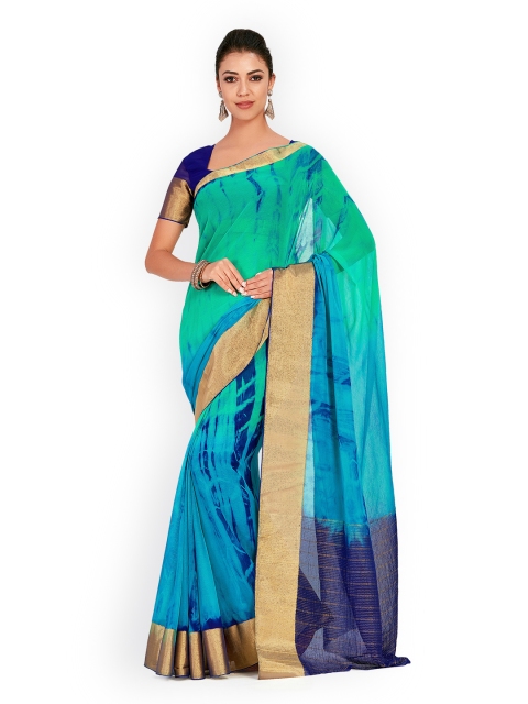 

MIMOSA Green & Blue Poly Chiffon Dyed Banarasi Saree