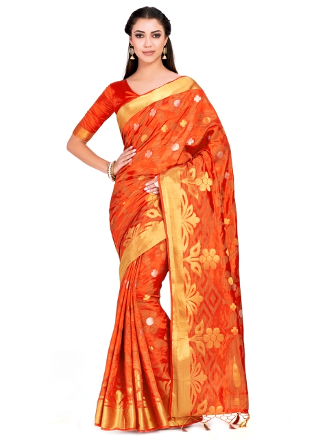 

MIMOSA Orange Art Silk Woven Design Uppada Saree