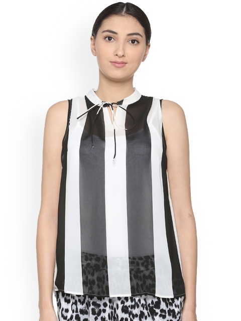 

Van Heusen Women Black Striped A-Line Top