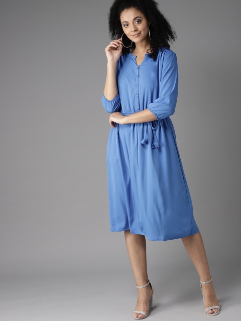 

HERE&NOW Women Blue Solid A-Line Dress