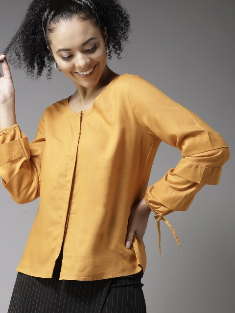 

HERE&NOW Women Mustard Yellow Solid Shirt Style Top