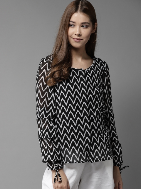 

HERE&NOW Women Black & White Printed Shirt Style Top