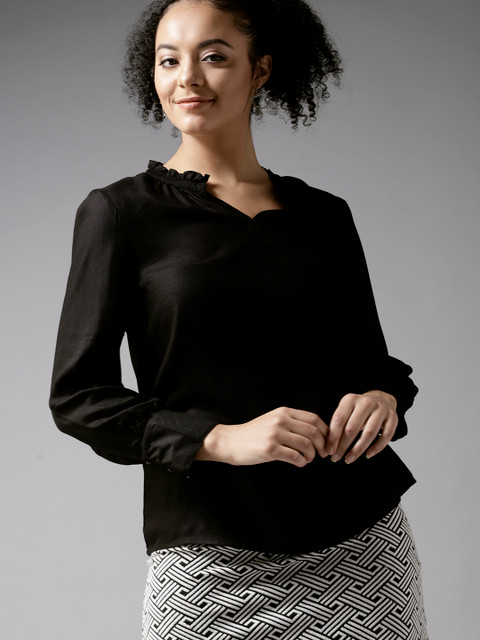 

HERE&NOW Women Black Solid A-Line Top
