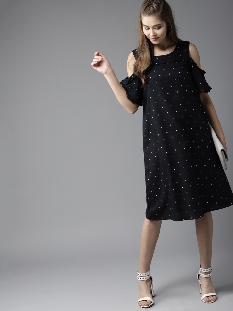 

HERE&NOW Connect The Dots Polka Ruffled Dress, Navy blue