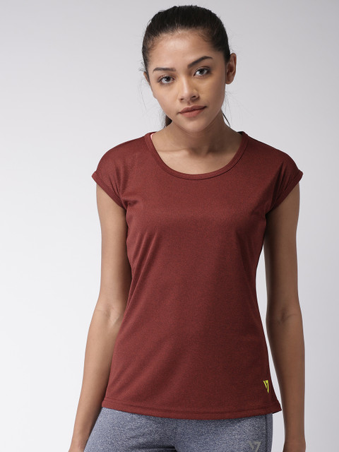 

SEVEN by MS Dhoni Women Rust Brown Solid Round Neck T-shirt