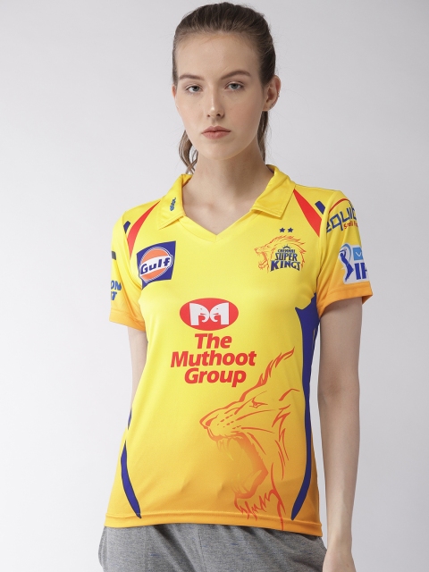 

SEVEN by MS Dhoni Women Yellow Printed Polo Plain Jersey