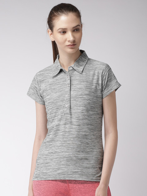 

SEVEN by MS Dhoni Women Grey Solid Polo Collar T-shirt