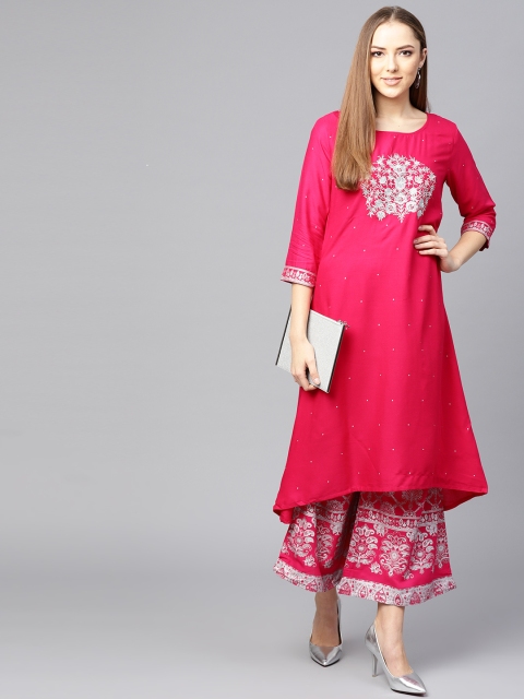 

Ishin Women Pink & Red Printed Kurta with Palazzos