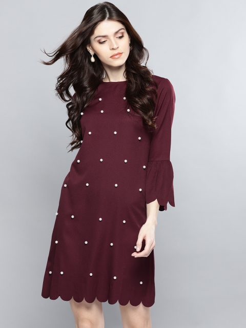 

Harpa Women Burgundy Beaded A-Line Dress