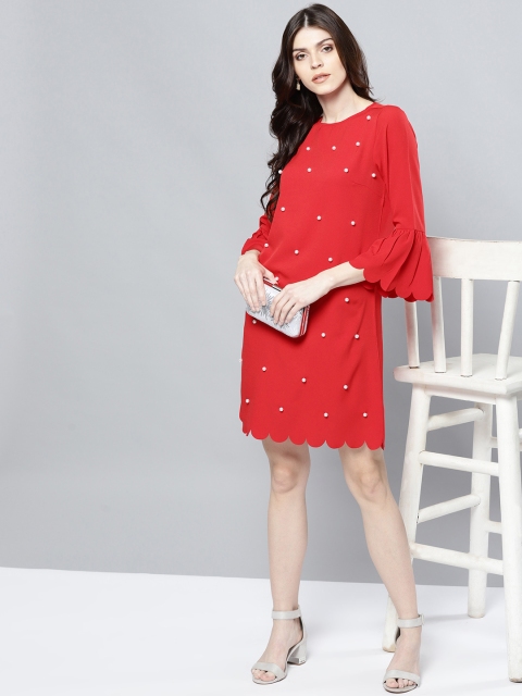 

Harpa Women Red Embellished Shift Dress