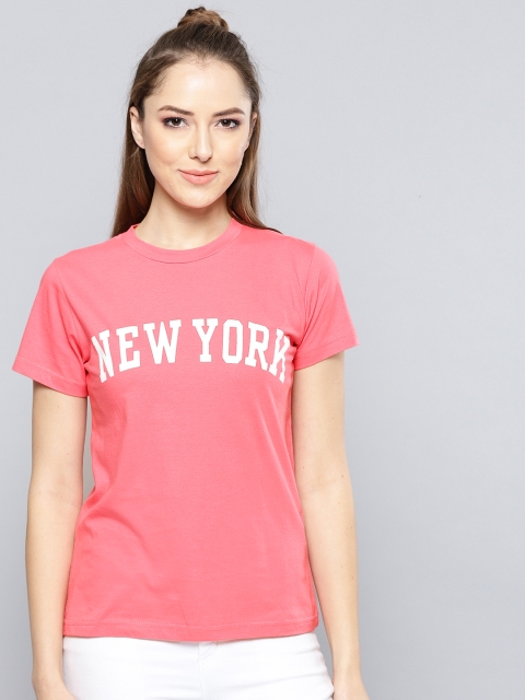 

Harpa Women Coral Solid Round Neck T-shirt