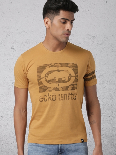 

Ecko Unltd Men Mustard Yellow Printed Round Neck T-shirt