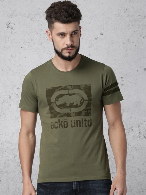 

Ecko Unltd Men Olive Green Printed Round Neck T-shirt