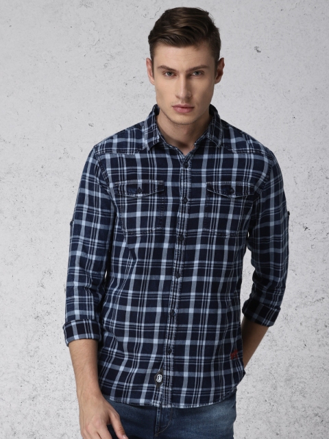 

Ecko Unltd Men Navy Blue Slim Fit Checked Casual Shirt