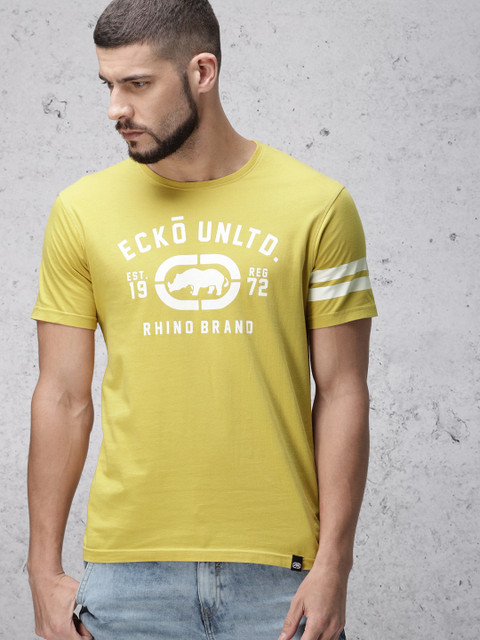 

Ecko Unltd Men Mustard Printed Round Neck T-shirt
