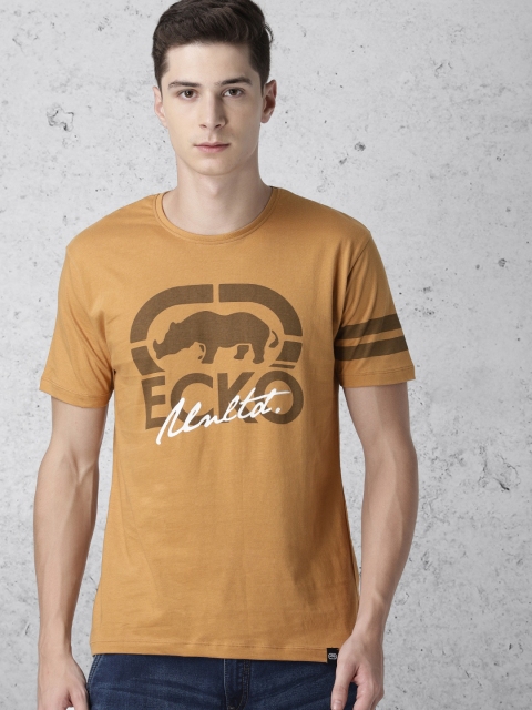 

Ecko Unltd Men Mustard Printed Round Neck T-shirt