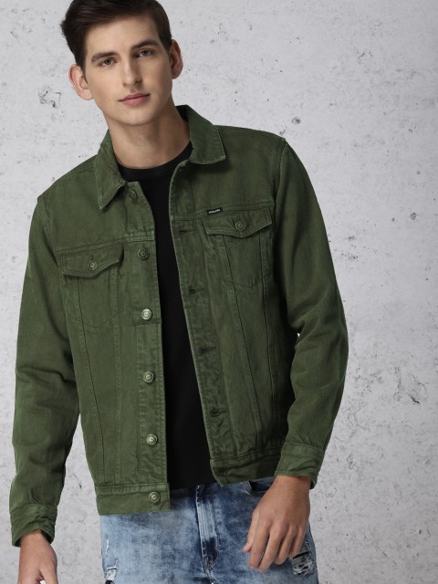 

Ecko Unltd Men Olive Green Solid Denim Jacket