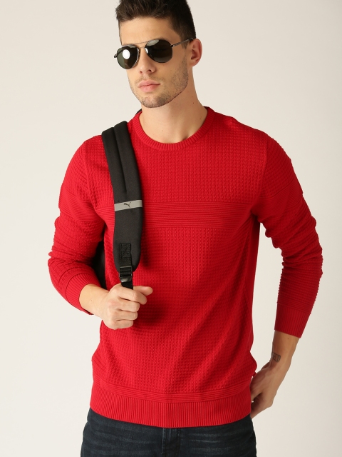 

United Colors of Benetton Men Red Self-Design Pullover