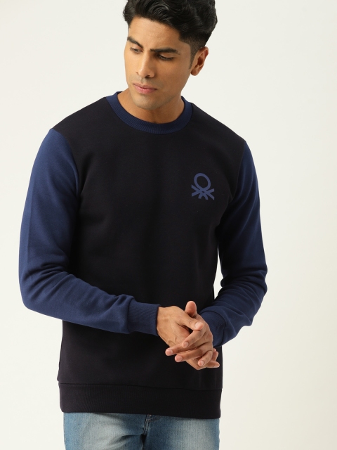 United Colors of Benetton Men Navy Blue Solid Sweatshirt