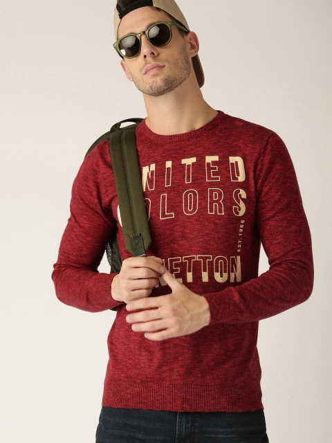

United Colors of Benetton Men Maroon Self-Design Pullover