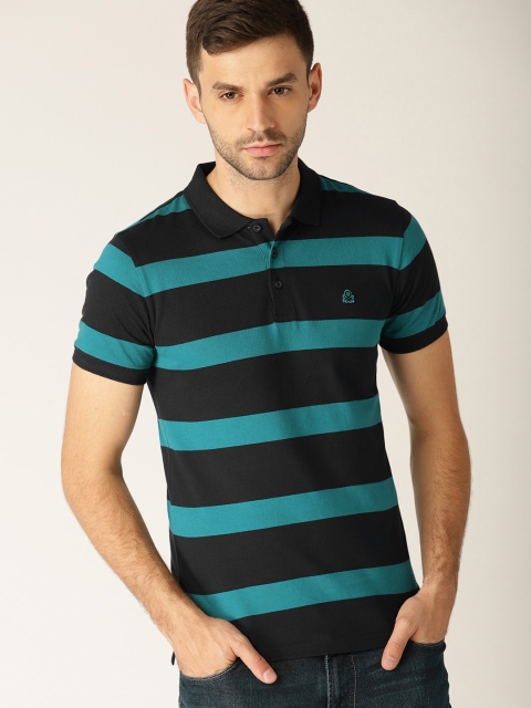 

United Colors of Benetton Men Navy Striped Polo Collar T-shirt, Navy blue