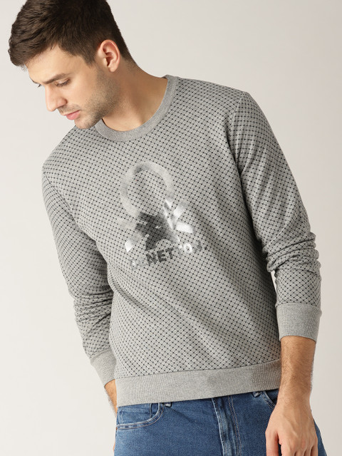 

United Colors of Benetton Men Grey & Navy Printed Sweatshirt