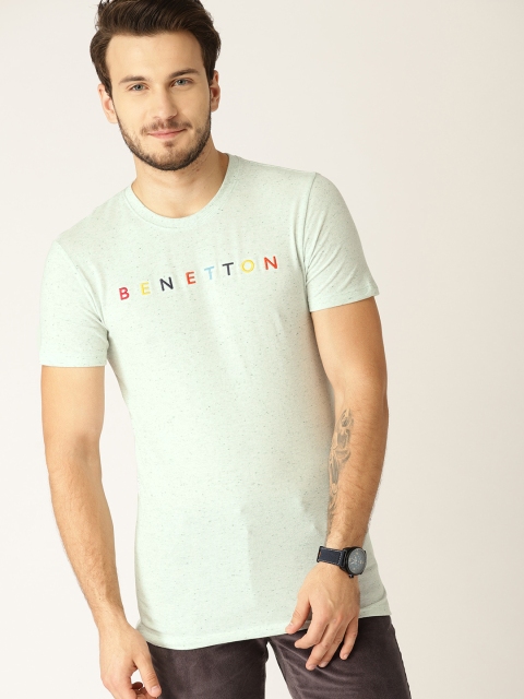 

United Colors of Benetton Men White Solid Round Neck T-shirt, Green