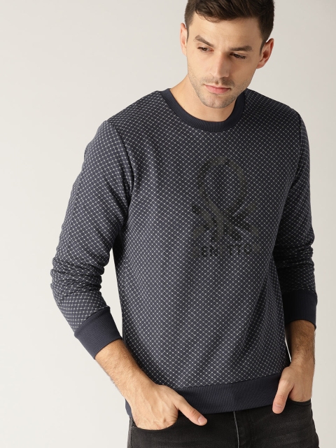 

United Colors of Benetton Men Navy Printed Sweatshirt, Navy blue