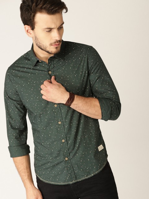 

United Colors of Benetton Men Green Slim Fit Printed Casual Shirt