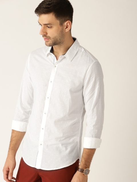 

United Colors of Benetton Men White Slim Fit Self Design Casual Shirt