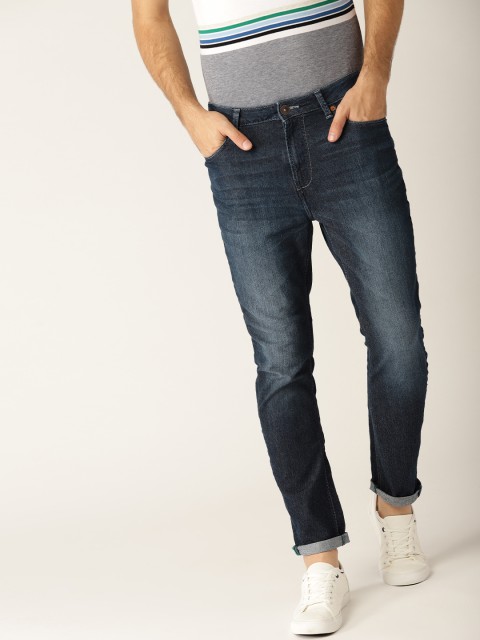 

United Colors of Benetton Men Navy Carrot Fit Mid-Rise Clean Look Stretchable Jeans, Navy blue