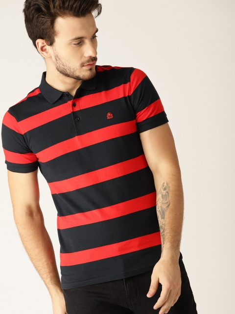 

United Colors of Benetton Men Navy & Red Striped Polo Collar T-shirt, Navy blue