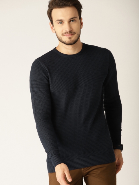 

United Colors of Benetton Men Navy Blue Self Design Pullover