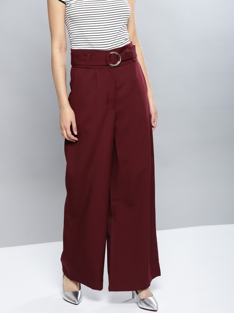 

Harpa Women Burgundy Regular Fit Solid Parallel Trousers