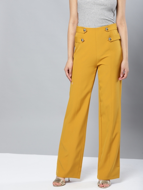 

Harpa Women Mustard Yellow Regular Fit Solid Parallel Trousers