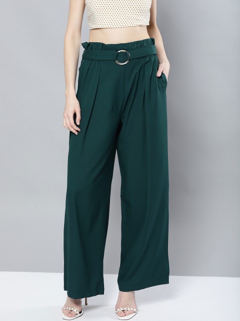 

Harpa Women Green Regular Fit Solid Parallel Trousers