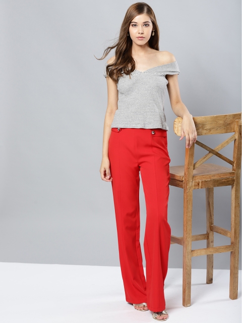 

Harpa Women Red Regular Fit Solid Parallel Trousers