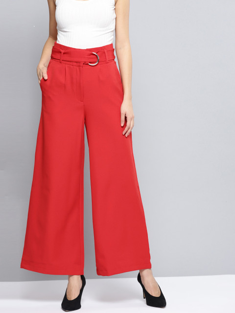 

Harpa Women Red Regular Fit Solid Parallel Trousers