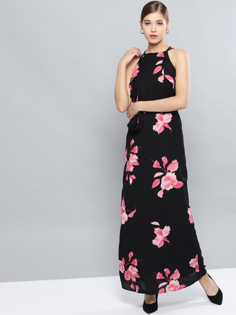 

Harpa Women Black & Pink Printed Maxi Dress