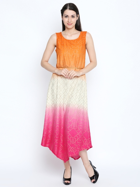 

AKKRITI BY PANTALOONS Women Orange & Pink Printed Maxi Dress