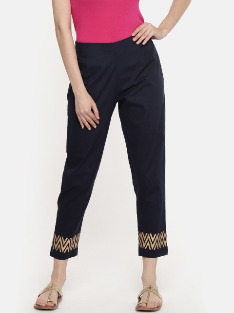 

AKKRITI BY PANTALOONS Women Navy Blue Regular Fit Solid Trousers