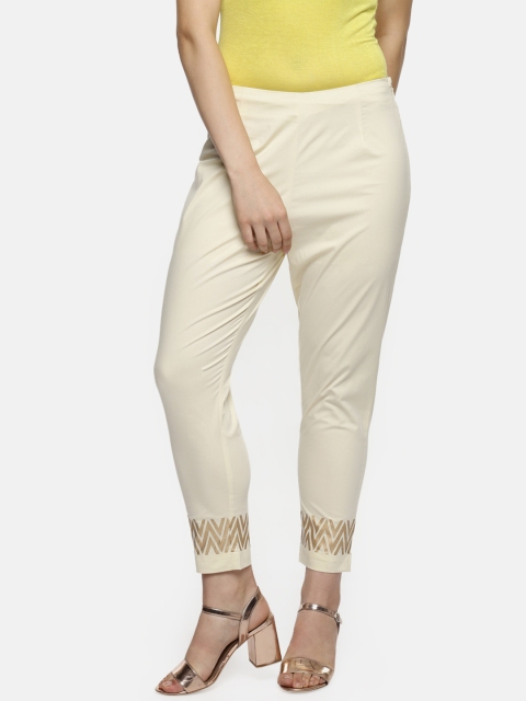 

AKKRITI BY PANTALOONS Women Off-White Regular Fit Solid Regular Trousers