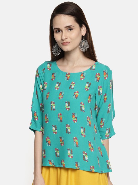 

AKKRITI BY PANTALOONS Women Blue Printed Top