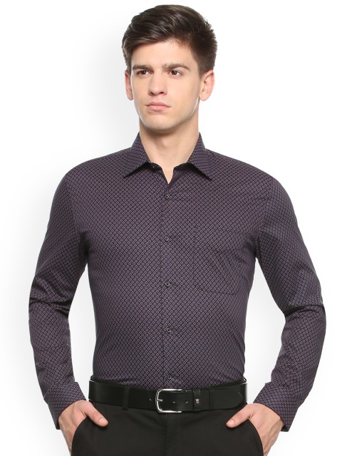 

Peter England Elite Men Black Slim Fit Printed Formal Shirt