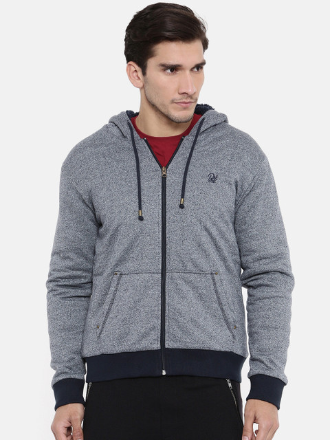 

Breakbounce Men Grey Melange Solid Hooded Sweatshirt