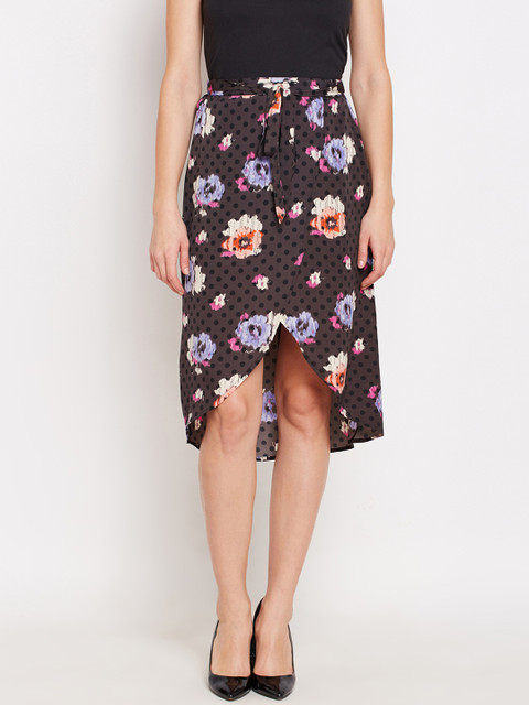 

Oxolloxo Women Black Floral A-Line Skirt