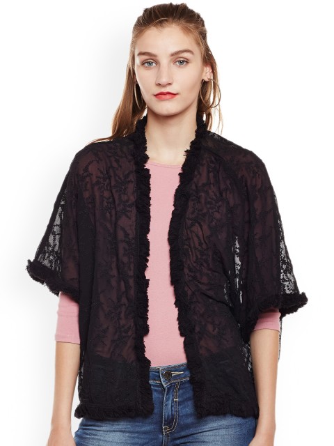 

Oxolloxo Black Self Design Open Front Shrug