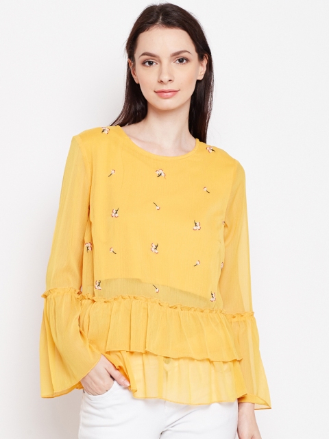 

Oxolloxo Women Yellow Embroidered A-Line Top